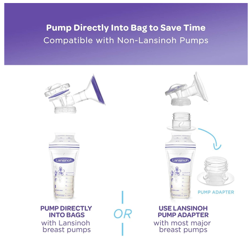 Lansinoh Breastmilk Storage Bags with Pump Adapters for Bags, 50 count