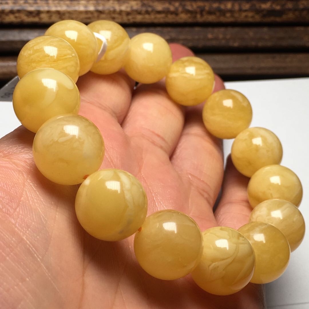 天然俄料雞油黃蜜蠟手珠（14mm）