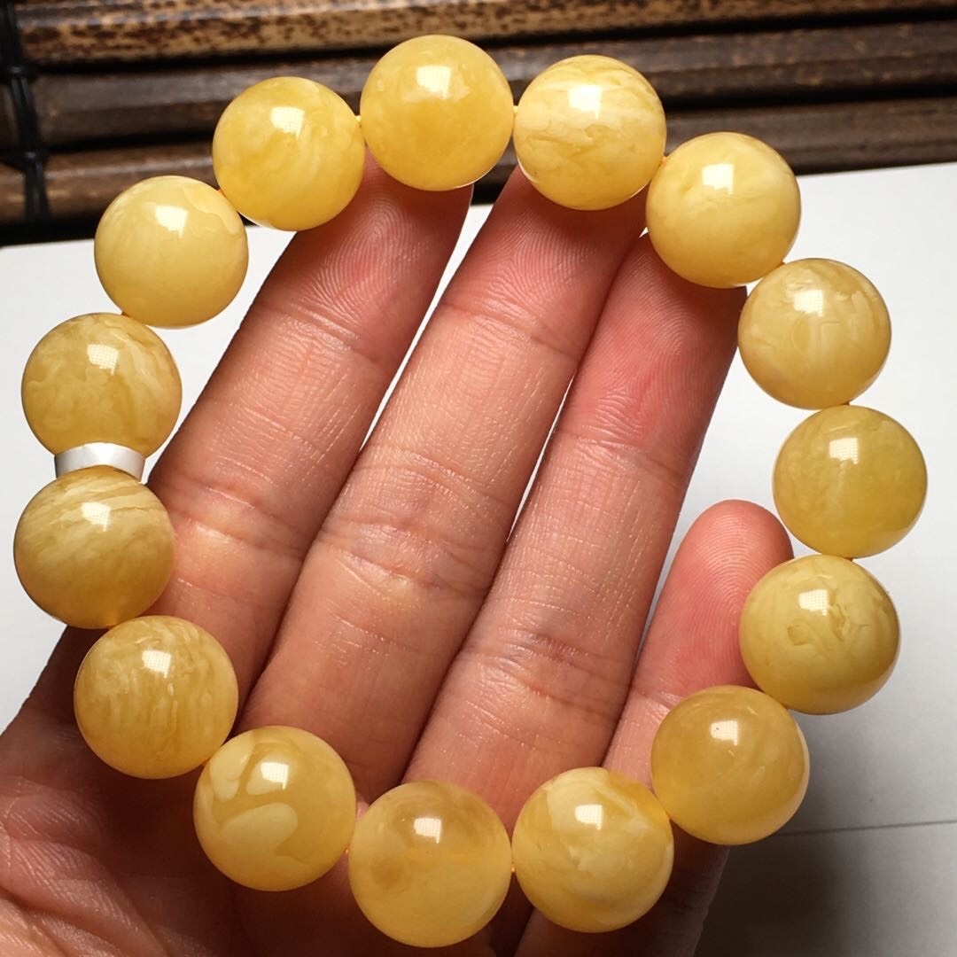 天然俄料雞油黃蜜蠟手珠（14mm）