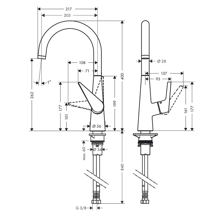 hansgrohe Talis S 72810, -000 Single lever kitchen mixer 260