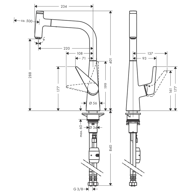 hansgrohe Talis Select S 72821, -000 Single lever kitchen mixer 300 with pull-out spray