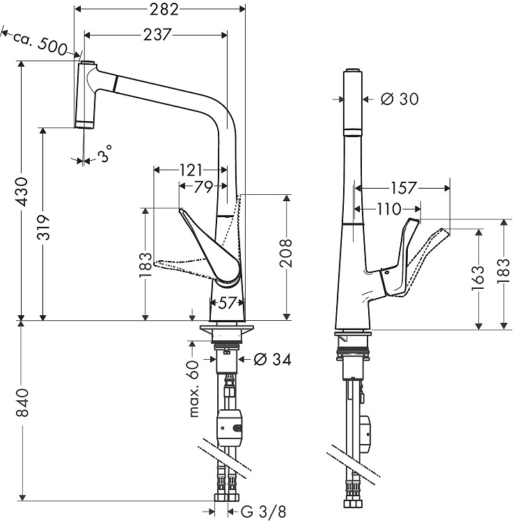 hansgrohe Metris 14820, -800 Single lever kitchen mixer 320 with pull-out spray *Display Item*