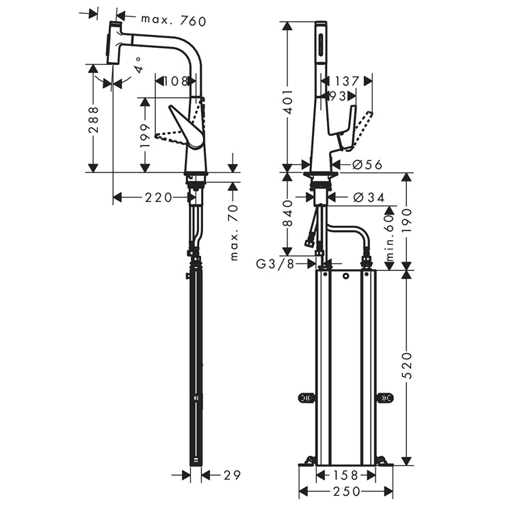 hansgrohe Metris Select 73867, -000 Single lever kitchen mixer 320 with pull-out spray with sBox