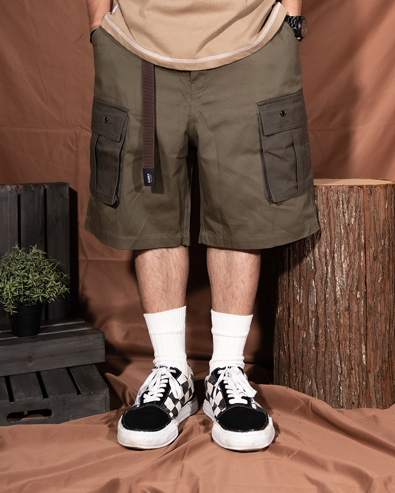 【WORKER.BLE】拼色工裝短褲 | 雙拼綠色 | 自家原創品牌