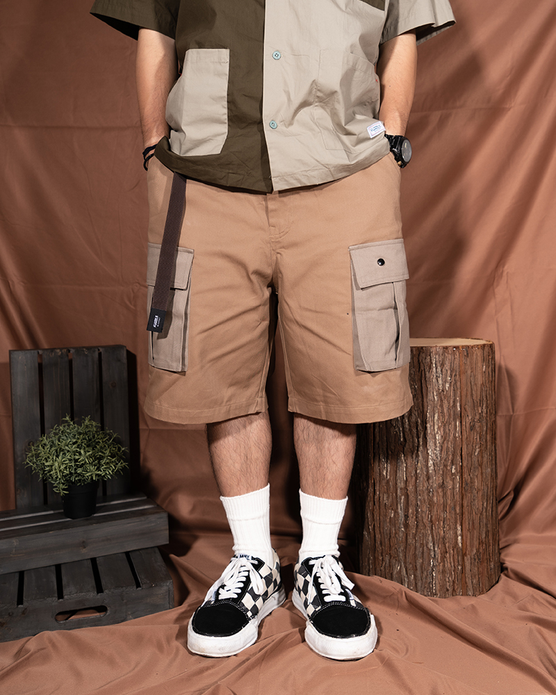 【WORKER.BLE】拼色工裝短褲 | 啡色拼卡其色 | 自家原創品牌