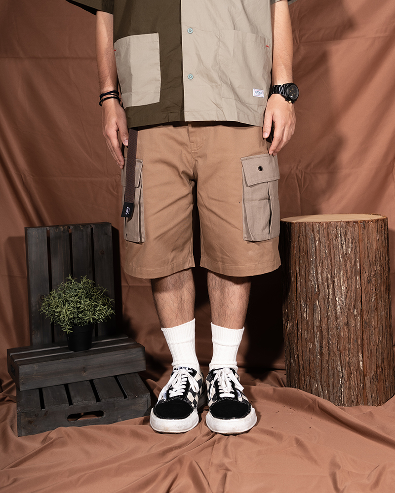 【WORKER.BLE】拼色工裝短褲 | 啡色拼卡其色 | 自家原創品牌