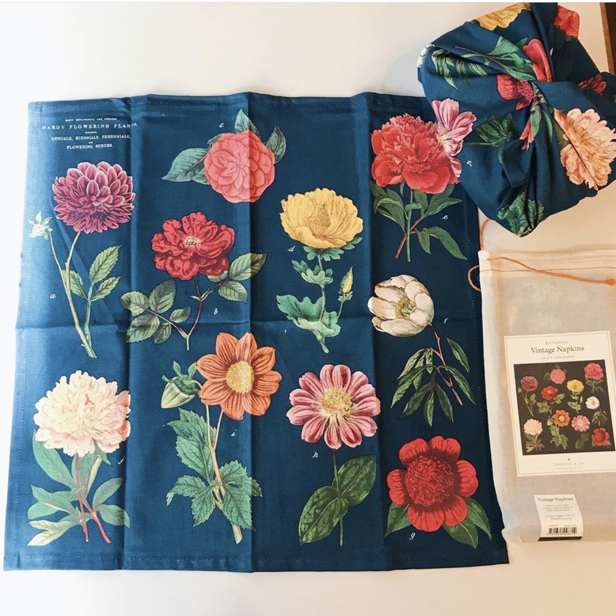 cavallini 餐用方巾 純棉茶巾 花朵