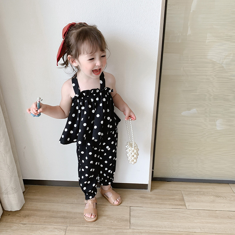 雪紡無袖吊帶上衣+縮口九分褲 點點