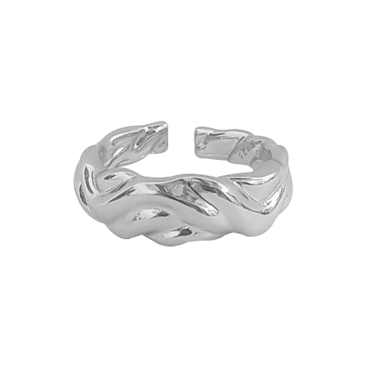 純銀戒指，女士戒指 銀色浪紋形開口戒；有著行雲水流般的美感（1018銀色）