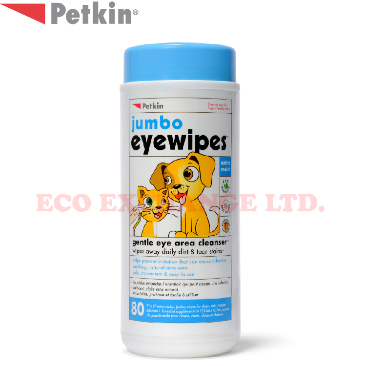 Petkin - 天然蘆薈潔眼紙 - 珍寶裝 (80片) (適用於狗、貓、幼犬、幼貓)