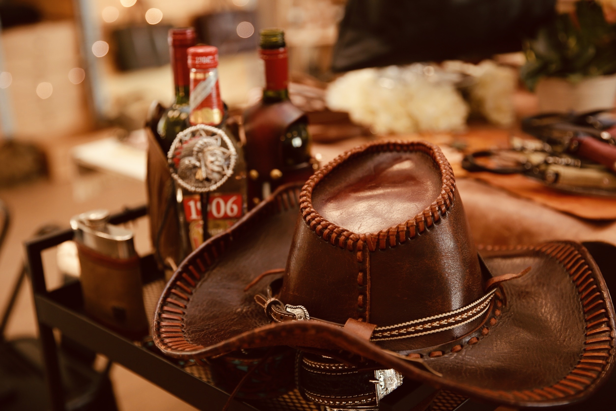 酒, 紅酒套, 牛仔帽, 真皮, 皮革