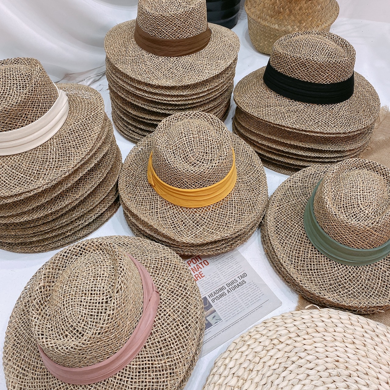赫本緞帶草帽/六色