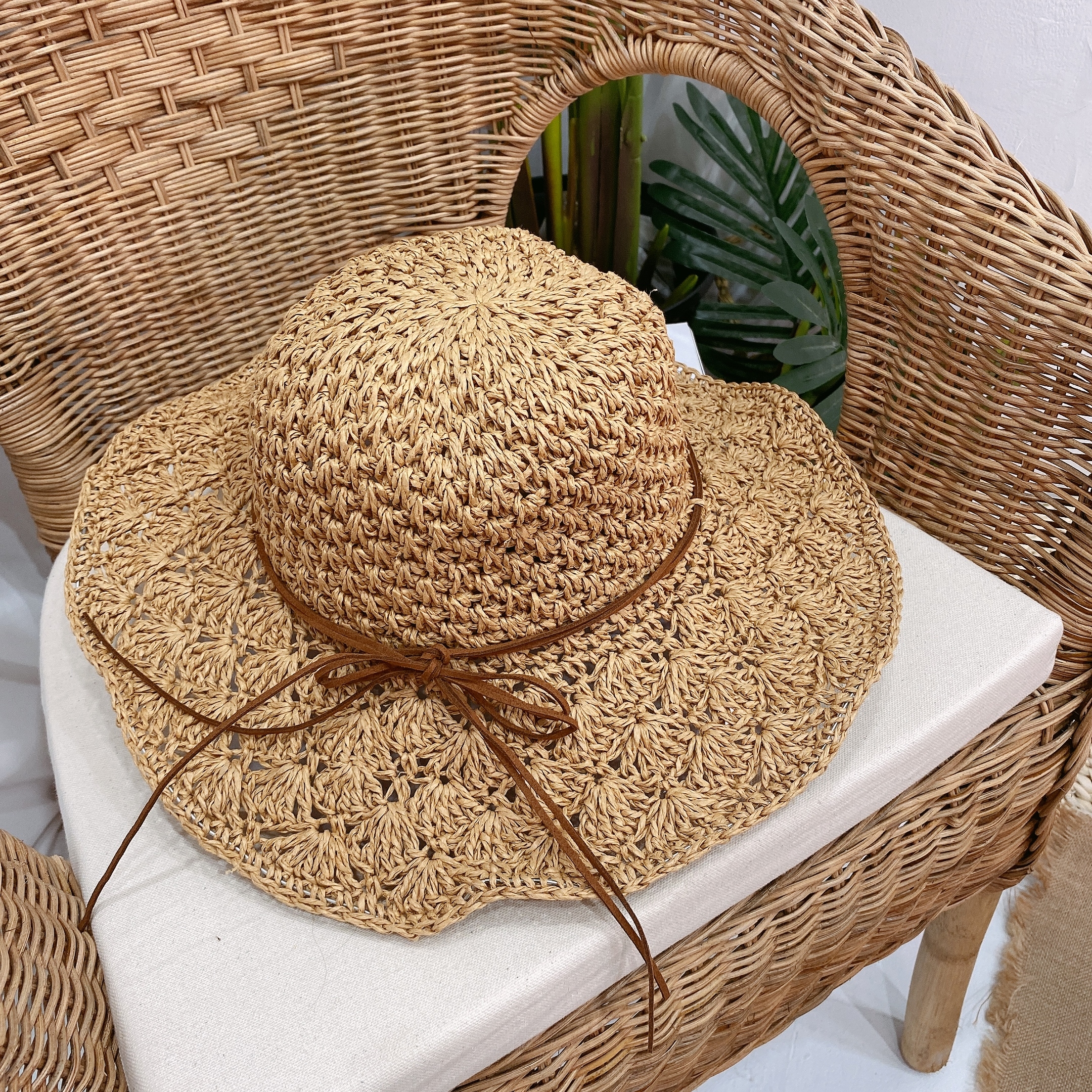 夏日波浪編織草帽/三色