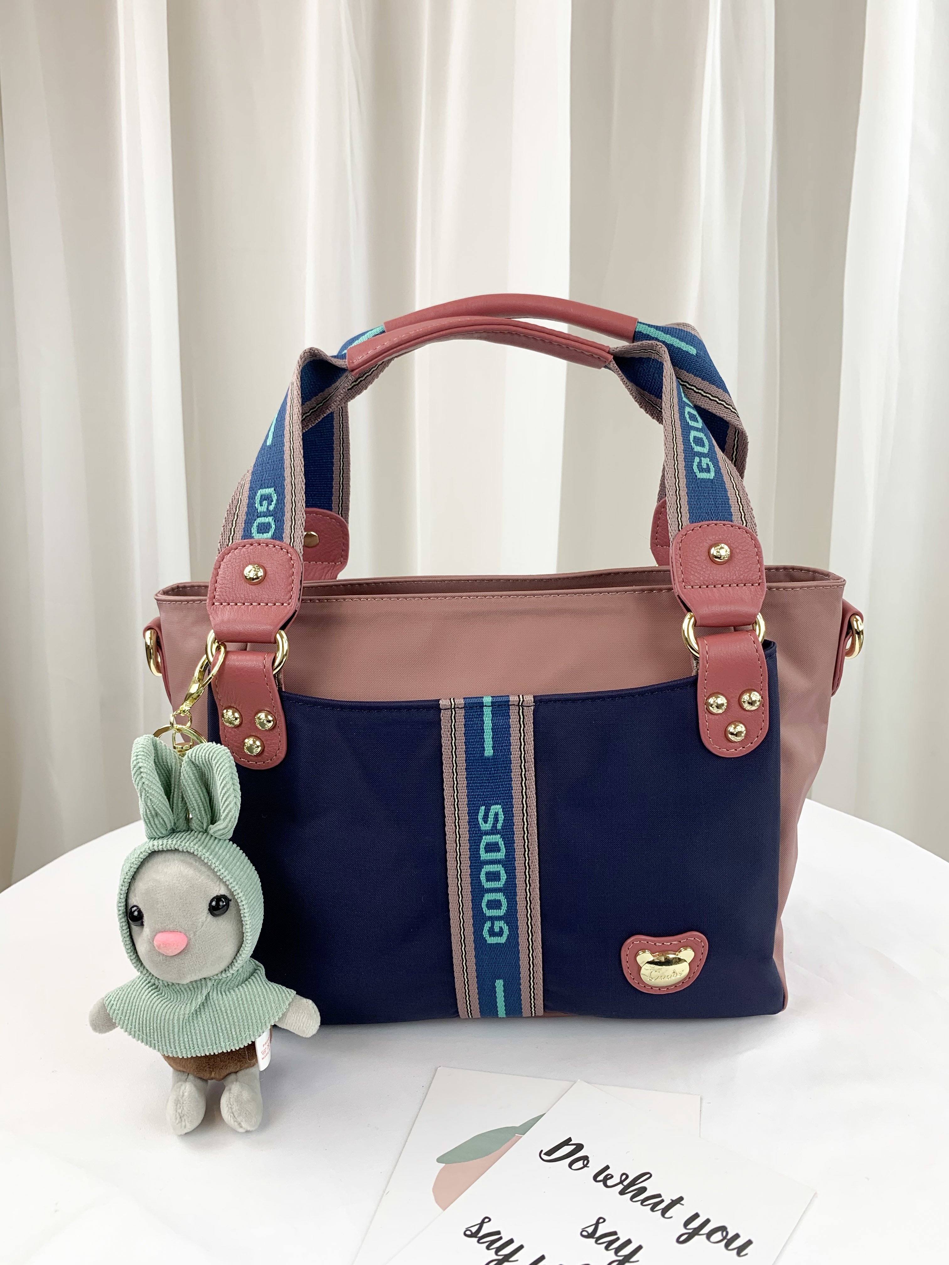 GOODS 織帶藍粉 尼龍手提包 / 側背包 #2005