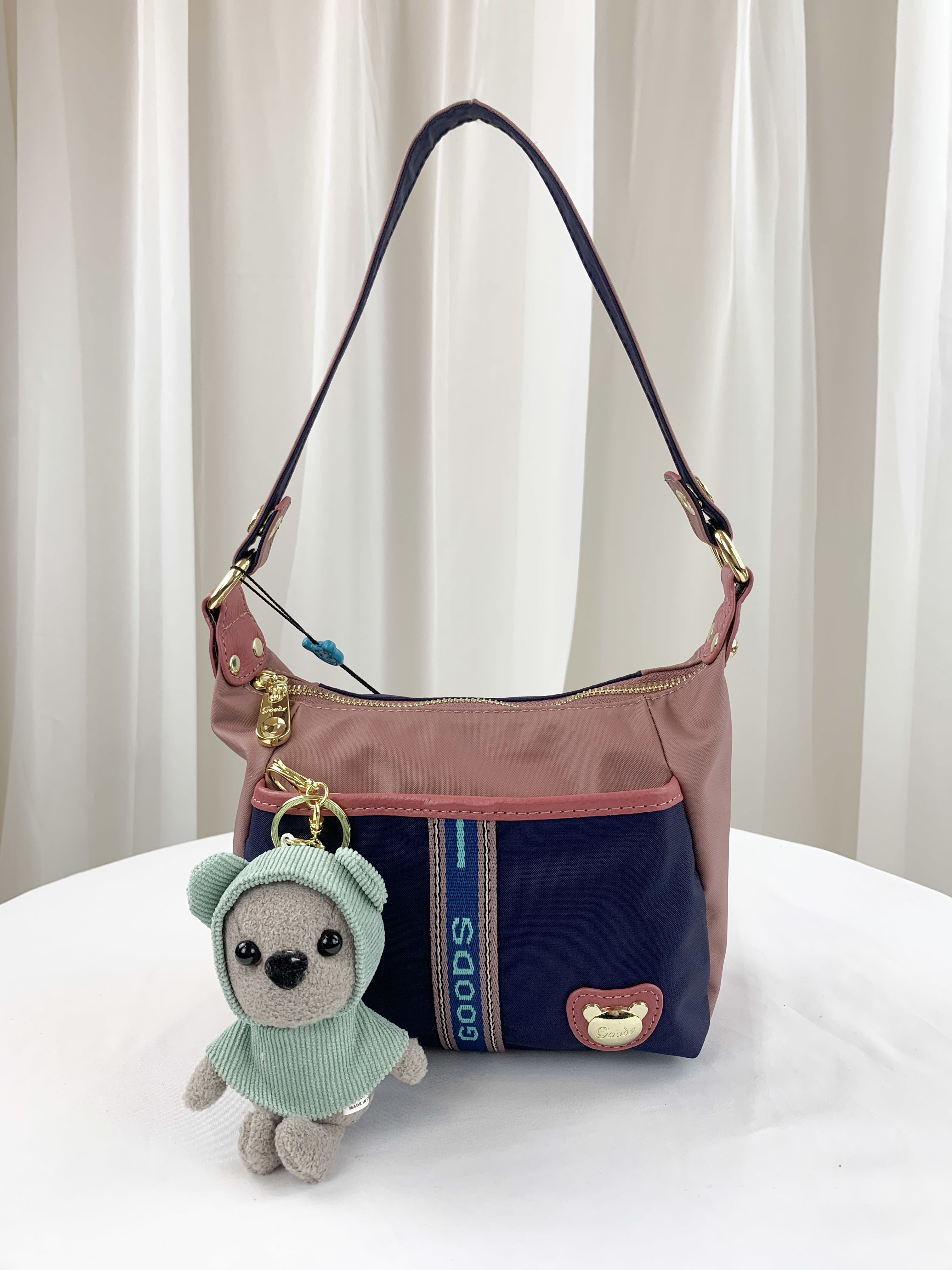 GOODS 織帶藍粉 尼龍防潑水側背包 #2503