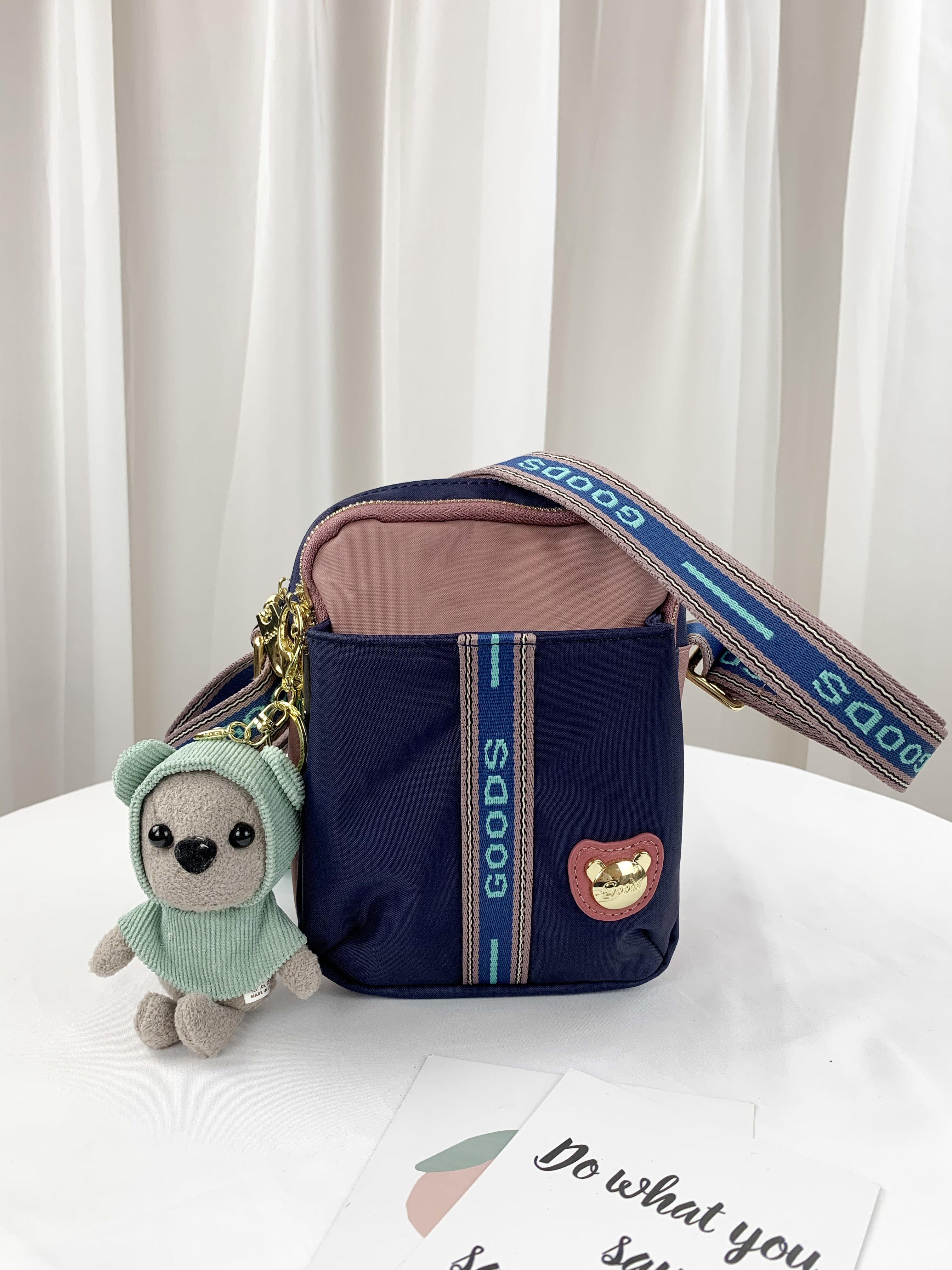 GOODS 織帶藍粉 尼龍防潑水側背包 / 手機袋  #2499