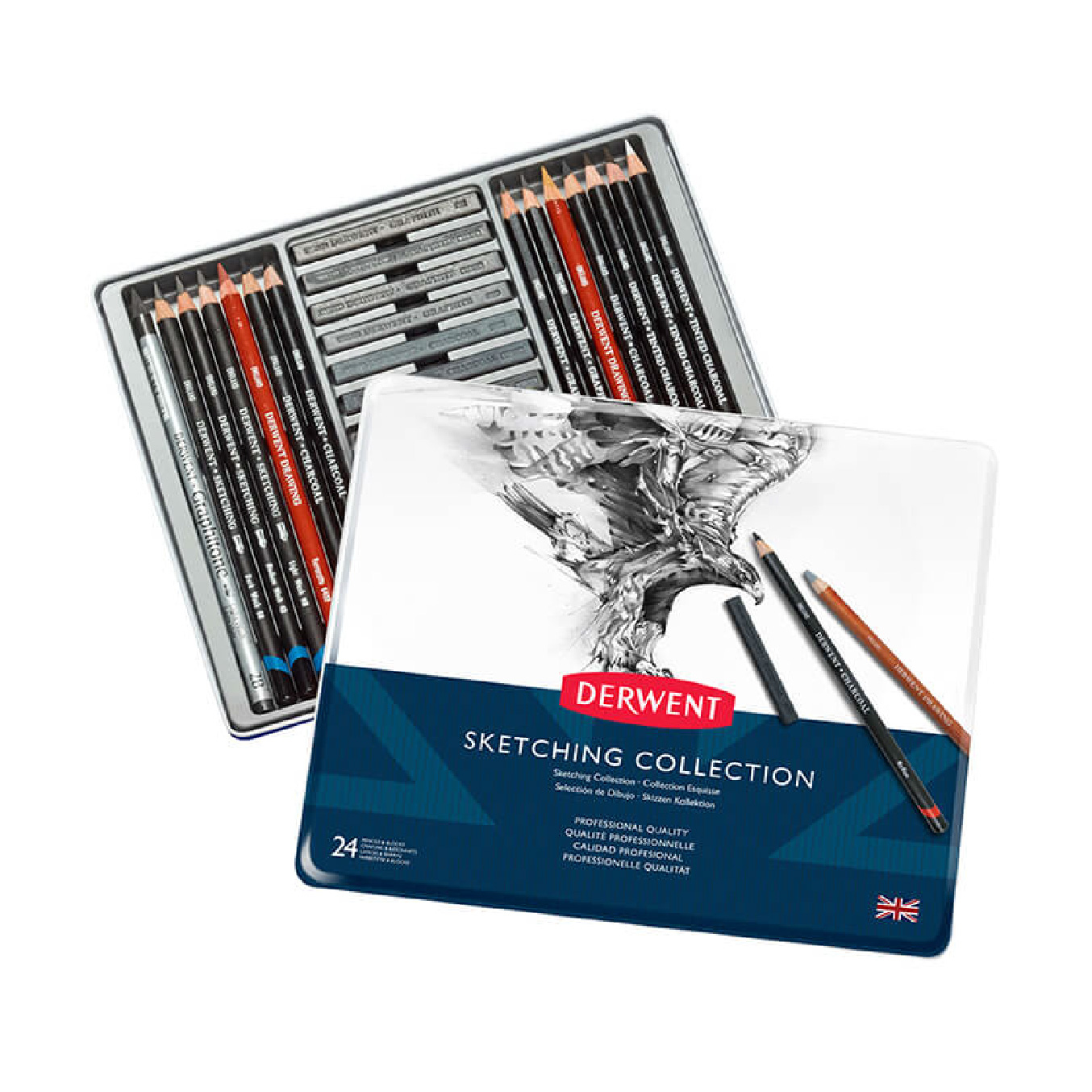 【DERWENT 德爾文】精選素描組合24入-鐵盒裝 DW34306