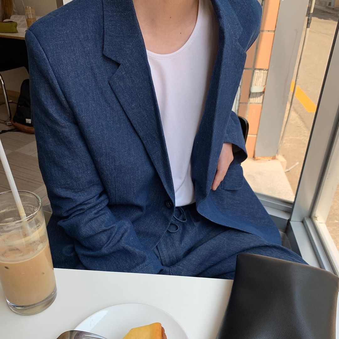 韓國夏季牛仔西服套裝 / M/ 不提供退換貨