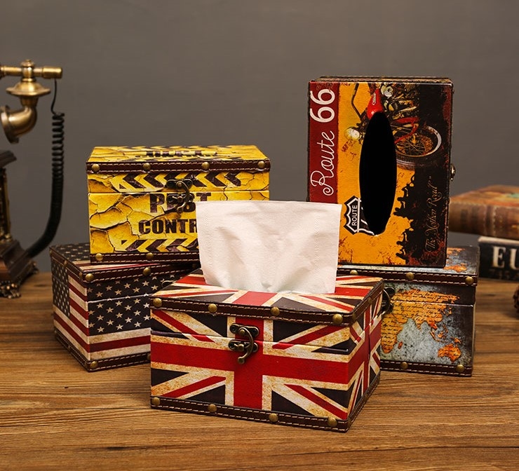 美式復古皮革面紙盒