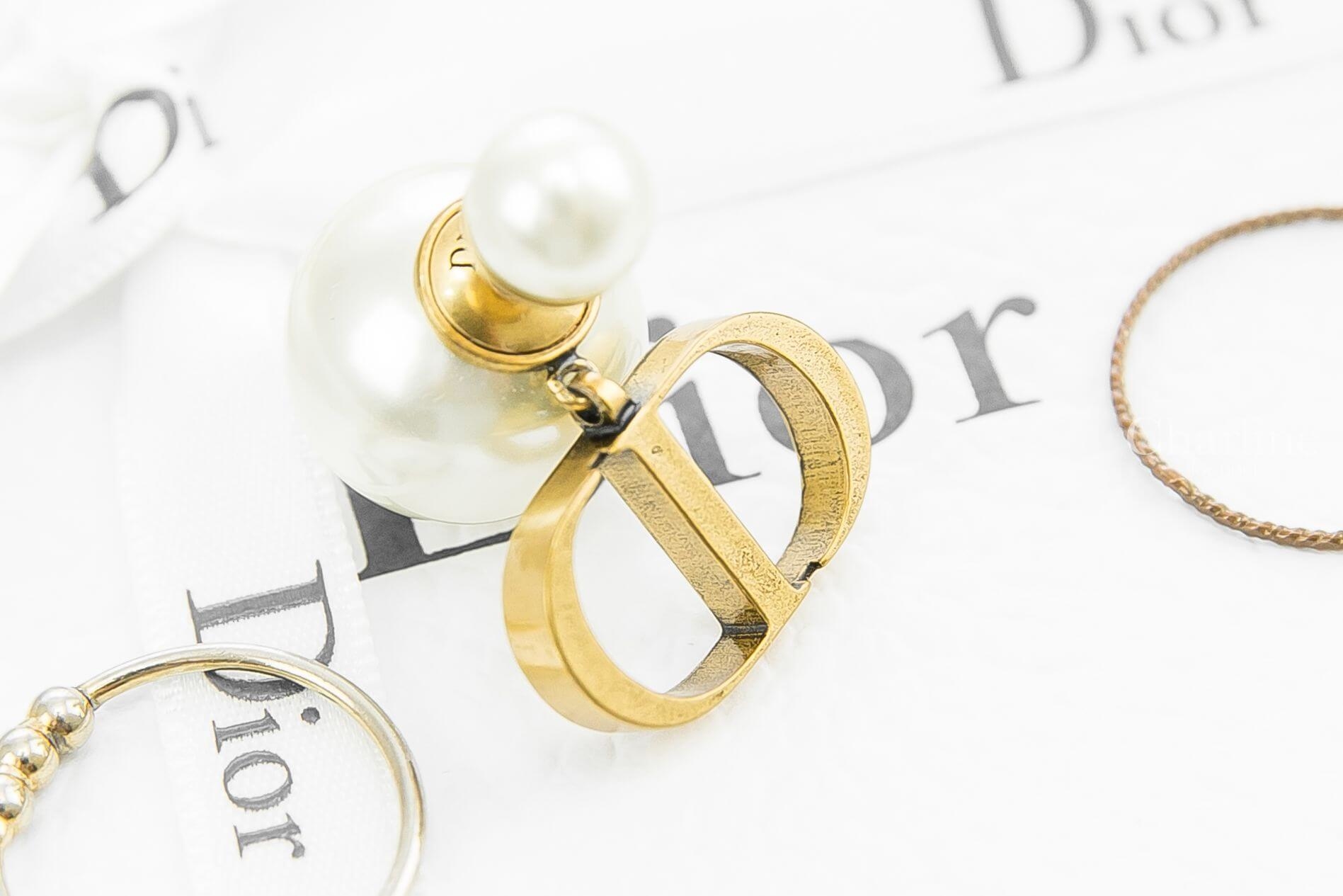 Dior Dior Tribales Earrings 白色大小珍珠金CD垂墜耳環