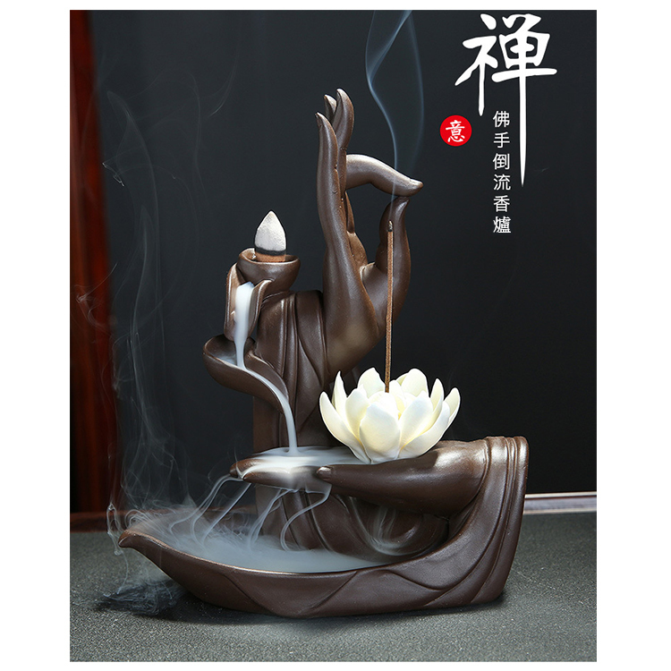 陶瓷款倒流香爐~佛手蓮花 No:438464-5