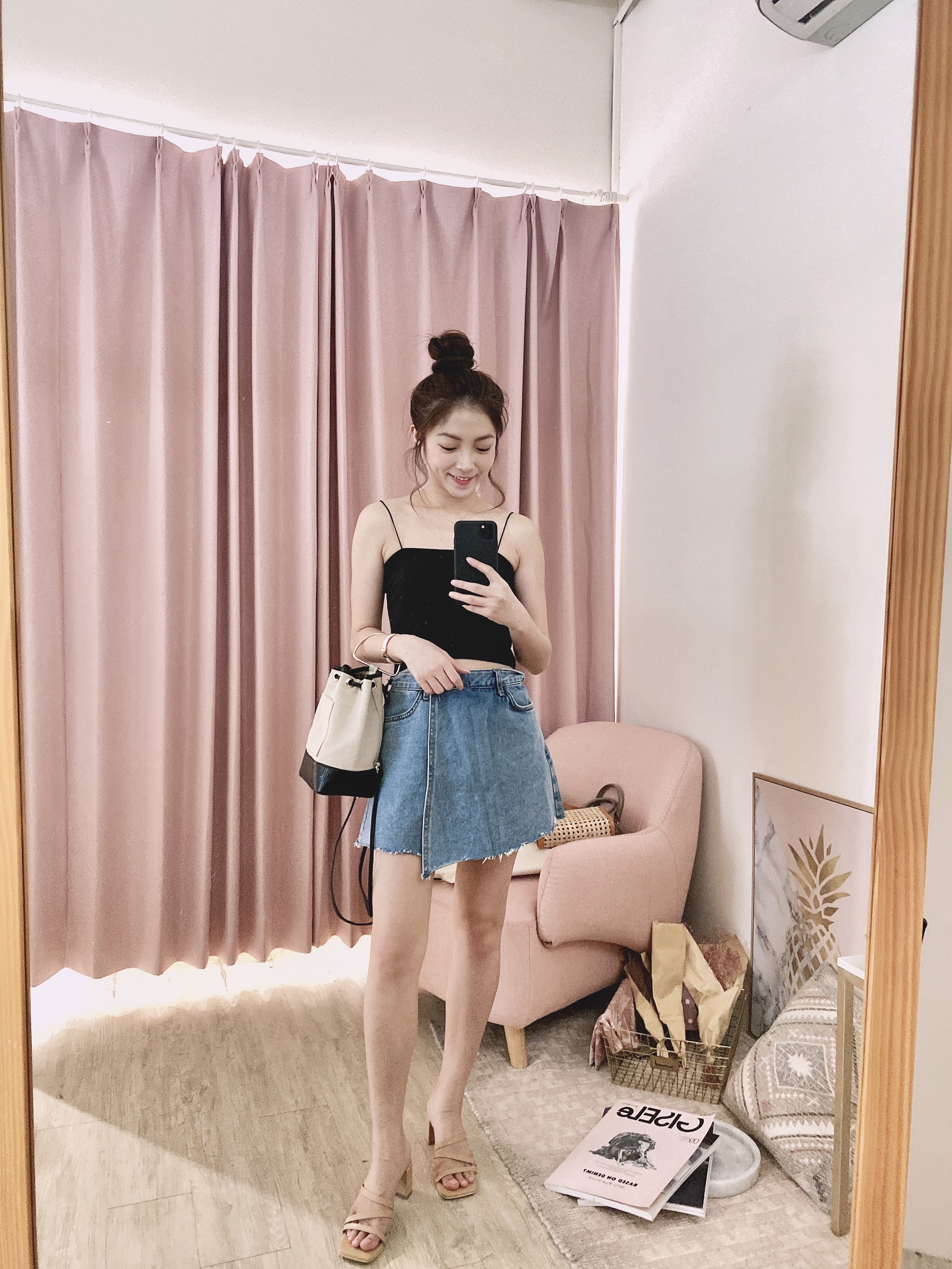 設計師不規則斜切丹寧褲裙