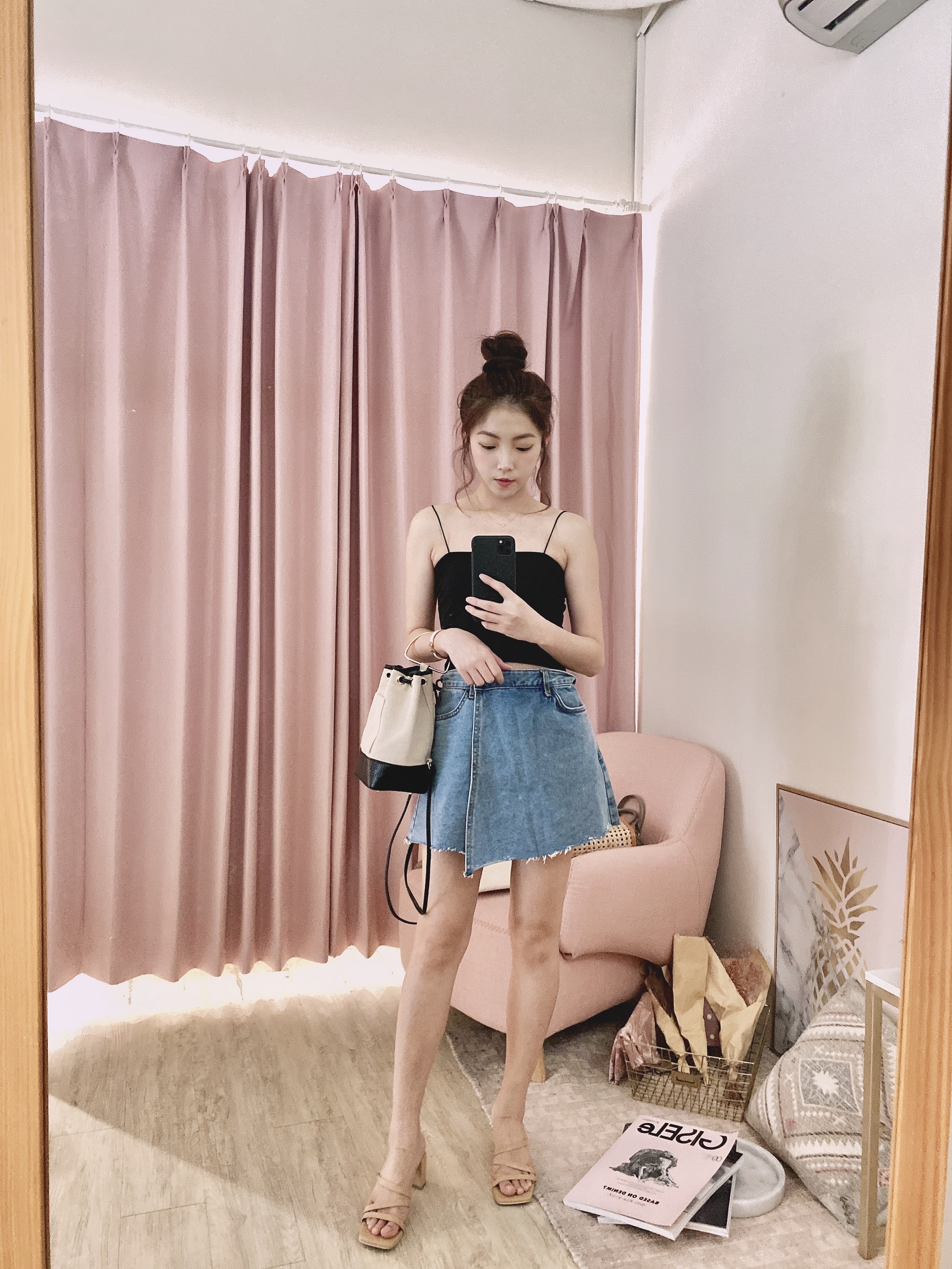 設計師不規則斜切丹寧褲裙