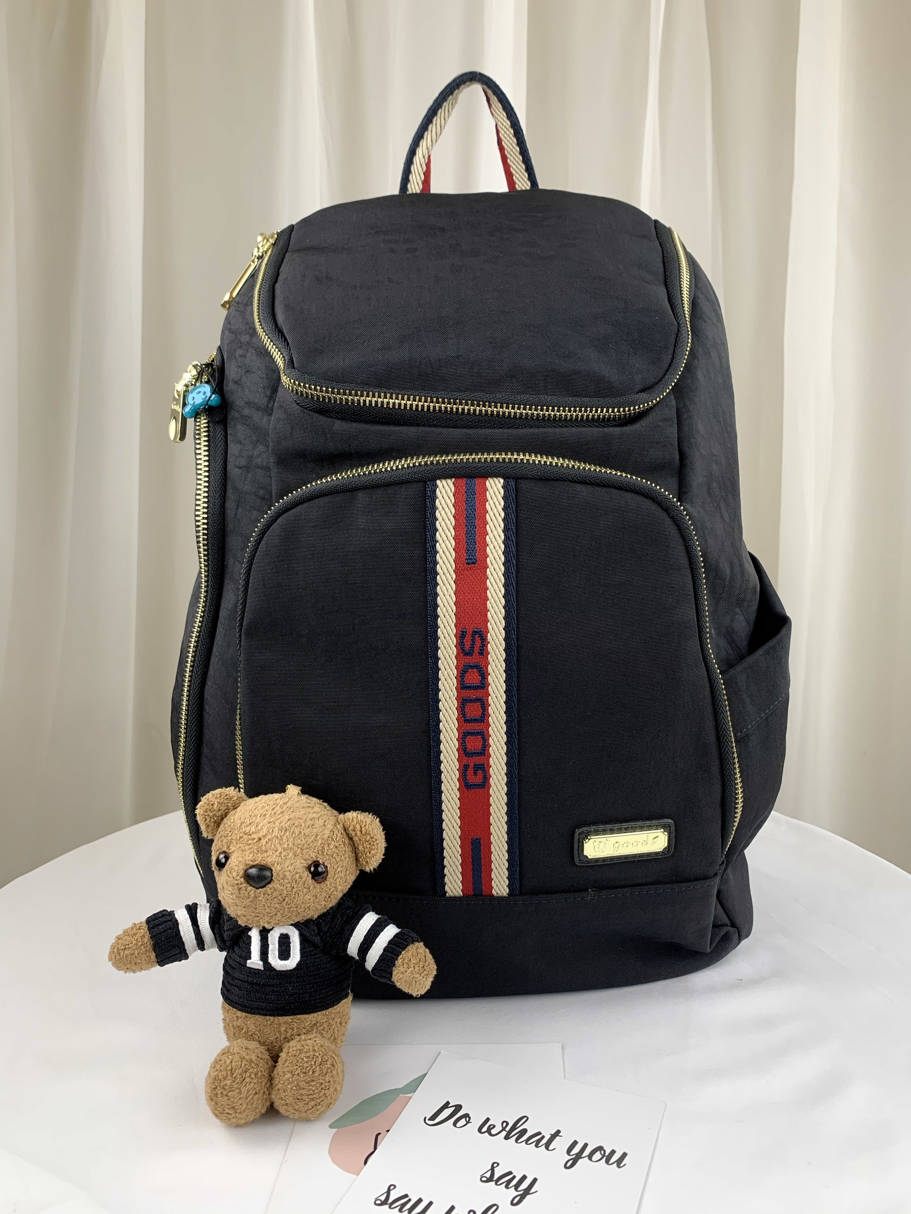 GOODS 織帶黑 運動風防潑水後背包 附吊飾 #2709