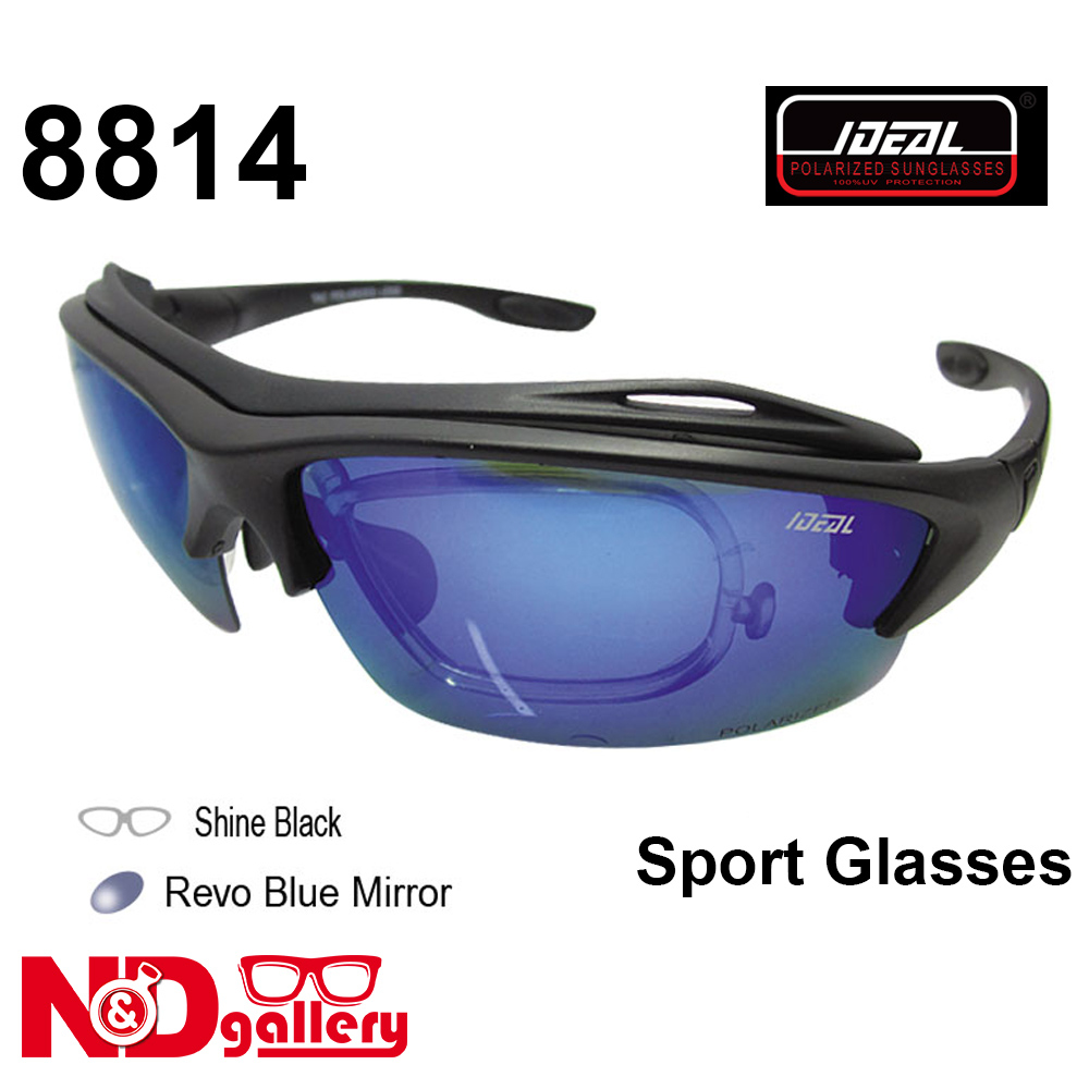Ideal TAC Polarized 8814 Revo Blue Mirror , Matter Black Frame  Sport Glasses ( Frame Only ) 72-17-121