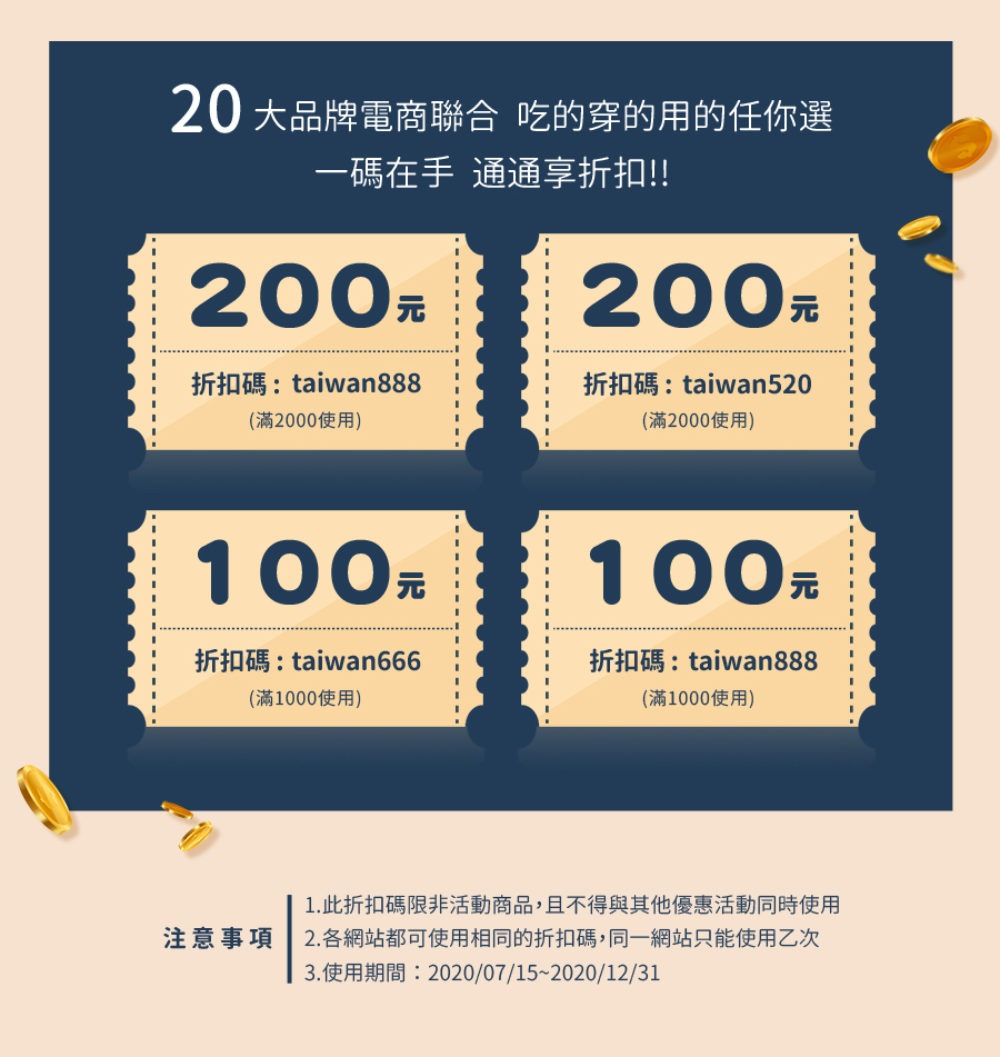 20大品牌電商振興券！總價值超過$10000元