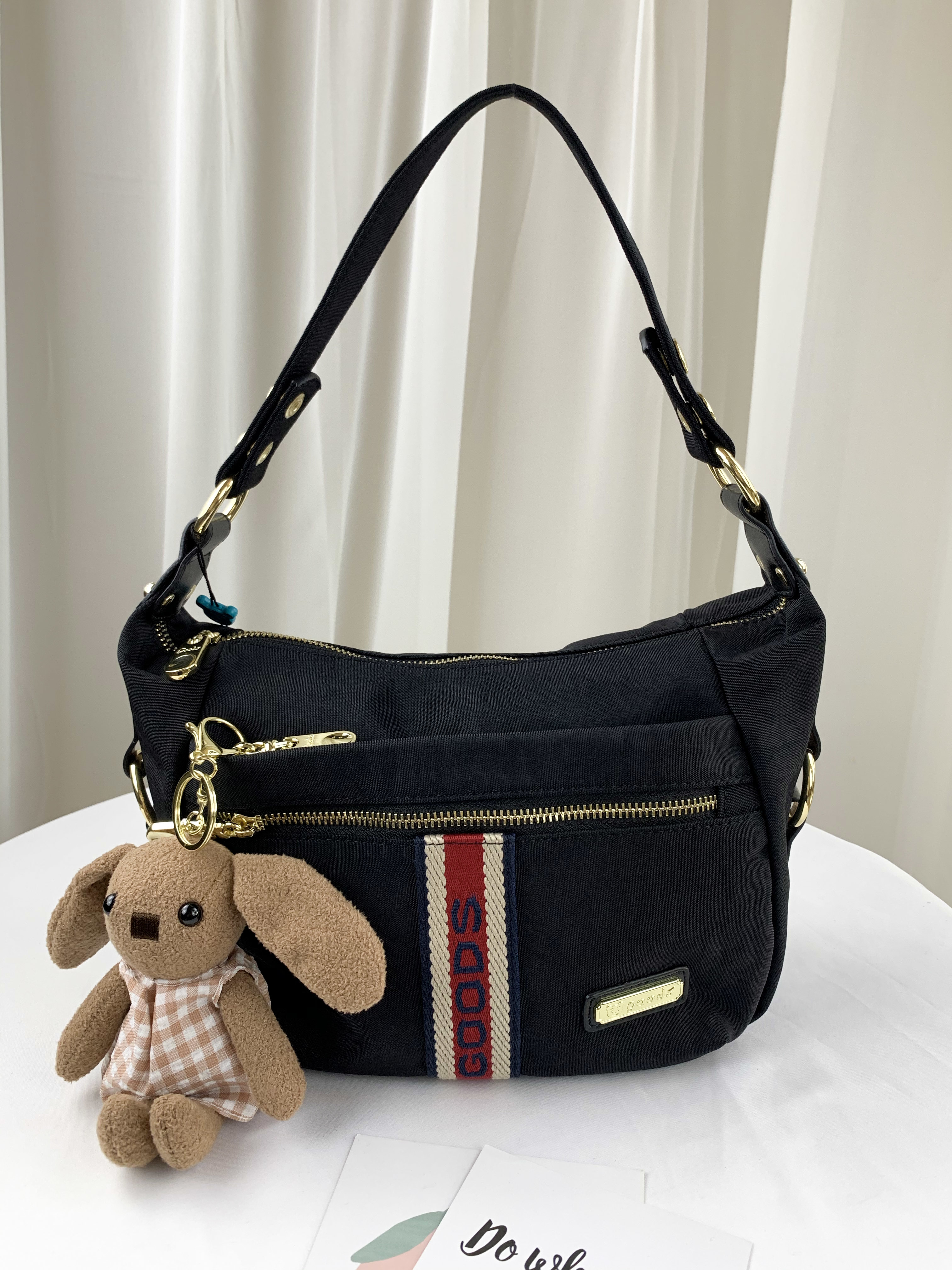 GOODS 織帶黑 水洗紋防潑水肩背包 / 側背包 #2276