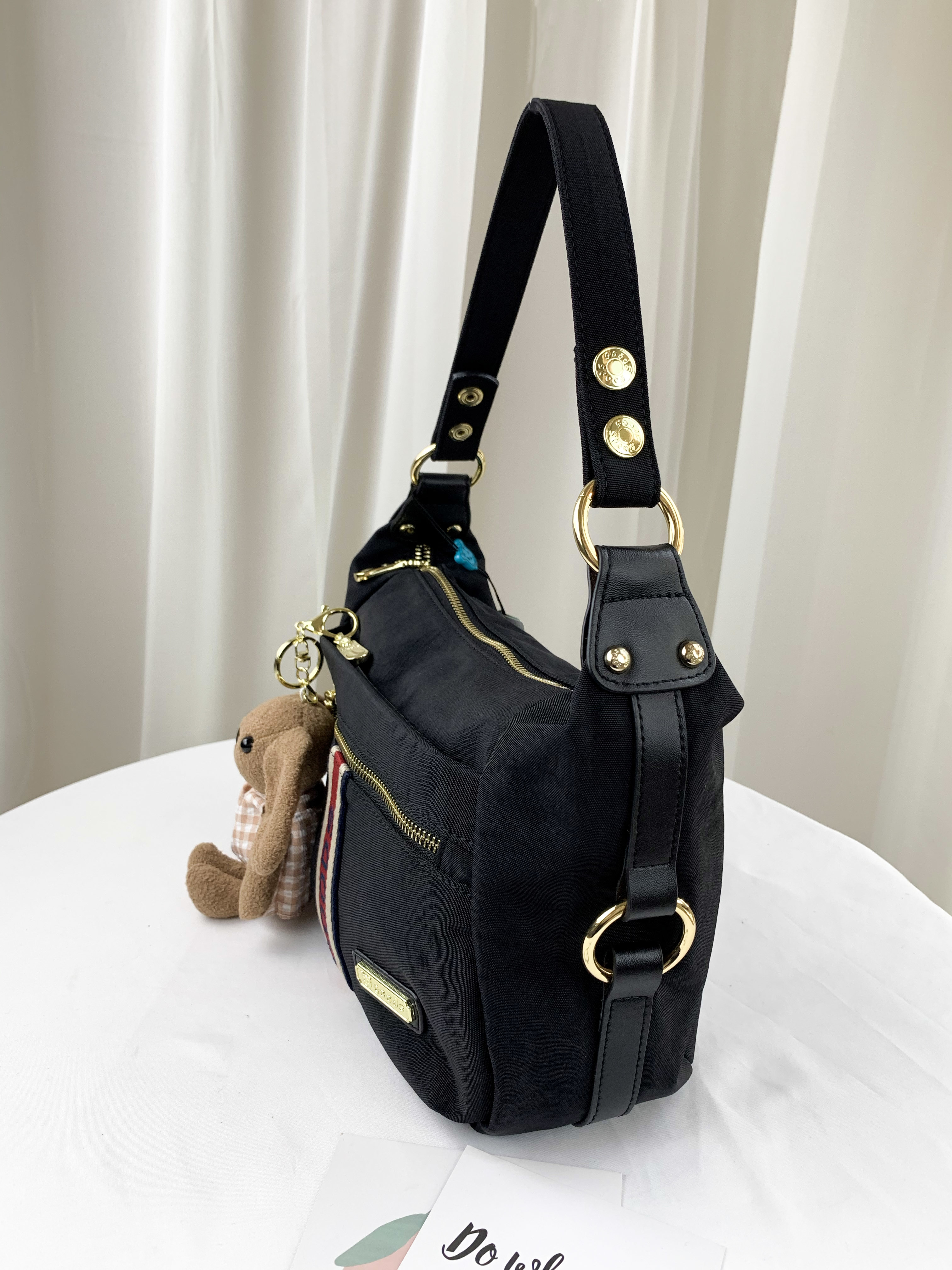 GOODS 織帶黑 水洗紋防潑水肩背包 / 側背包 #2276