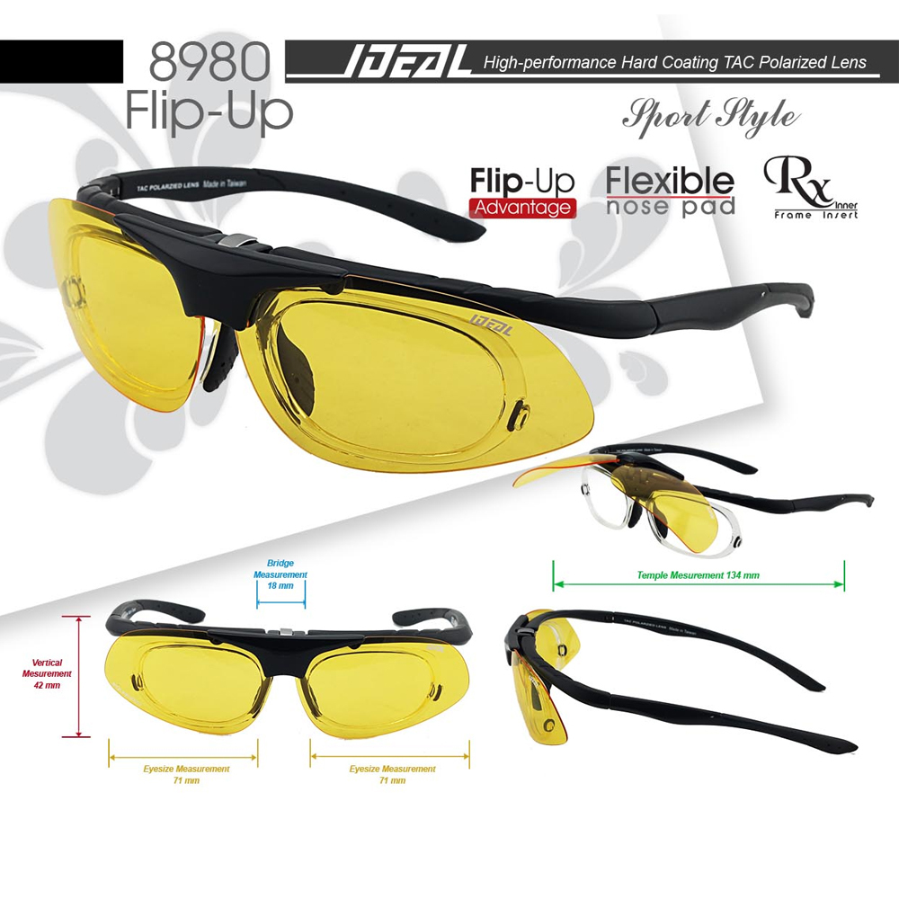Ideal TAC Polarized 8980 Flip Up Sport Sunglasses 100% UV Block UV400 Frame only