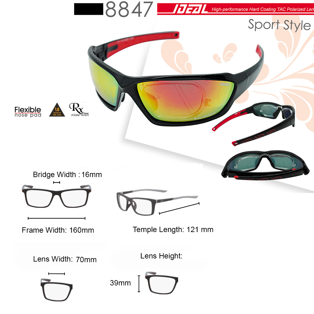 Ideal TAC Polarized 8847 Revo  red Mirror Lens , Frame UV400 100% UV Block