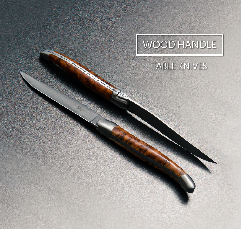 Forge de Laguiole Tradition table and steak knives, precious woods handle, made in France -