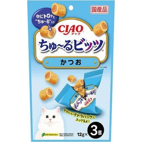 Ciaoちゅ〜るビッツ鰹魚夾心貓小食 12g × 3個（淺藍色）