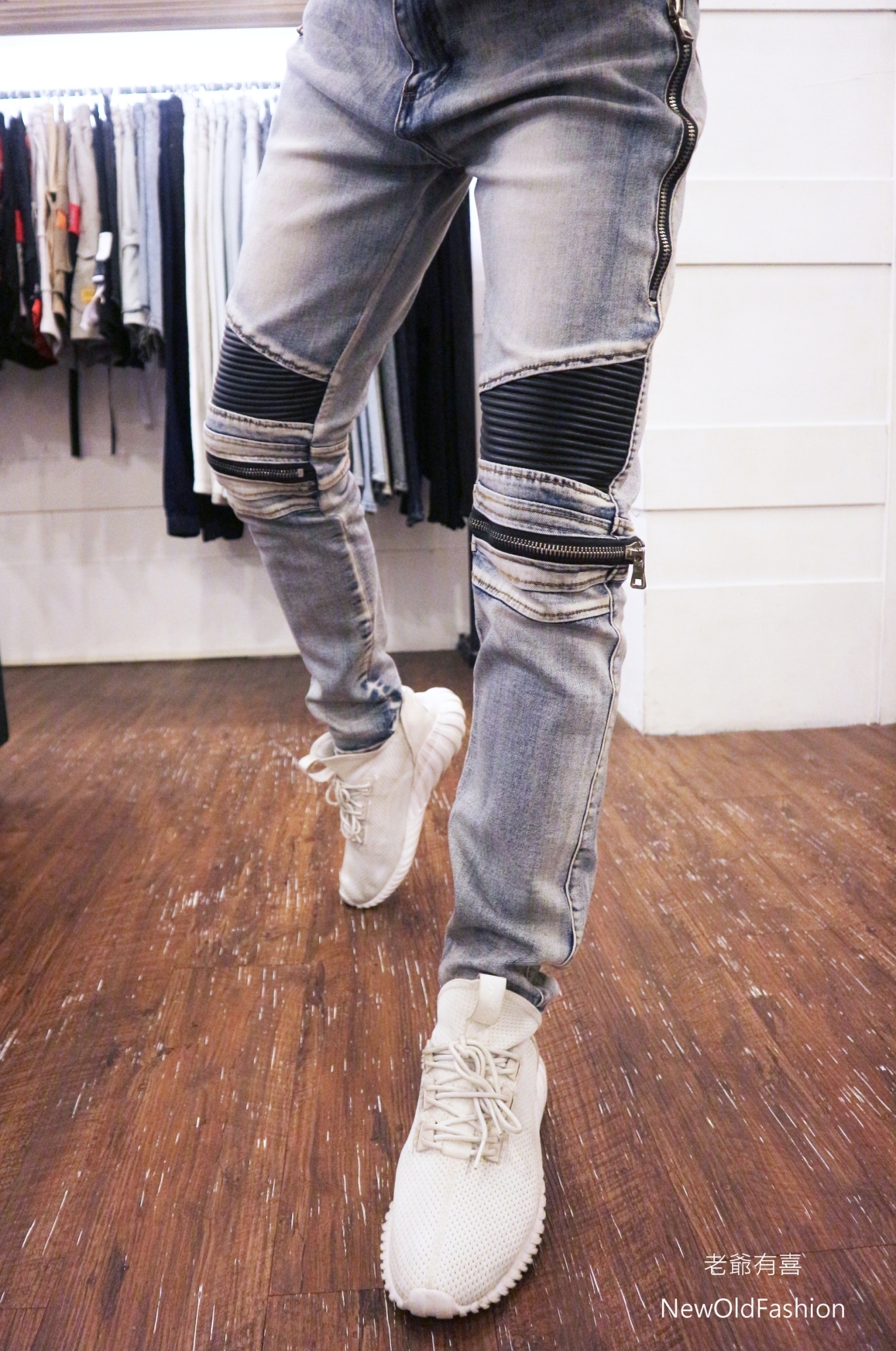 『熱銷到貨』重磅膝拉鍊皮革機車褲