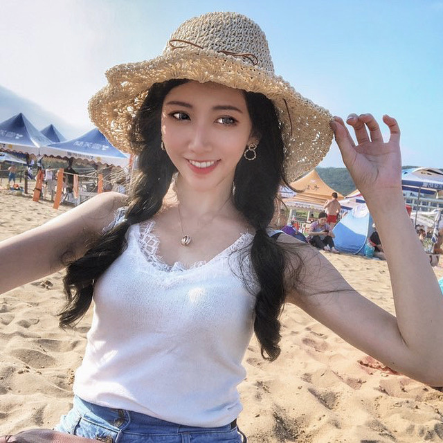 夏日波浪編織草帽/三色