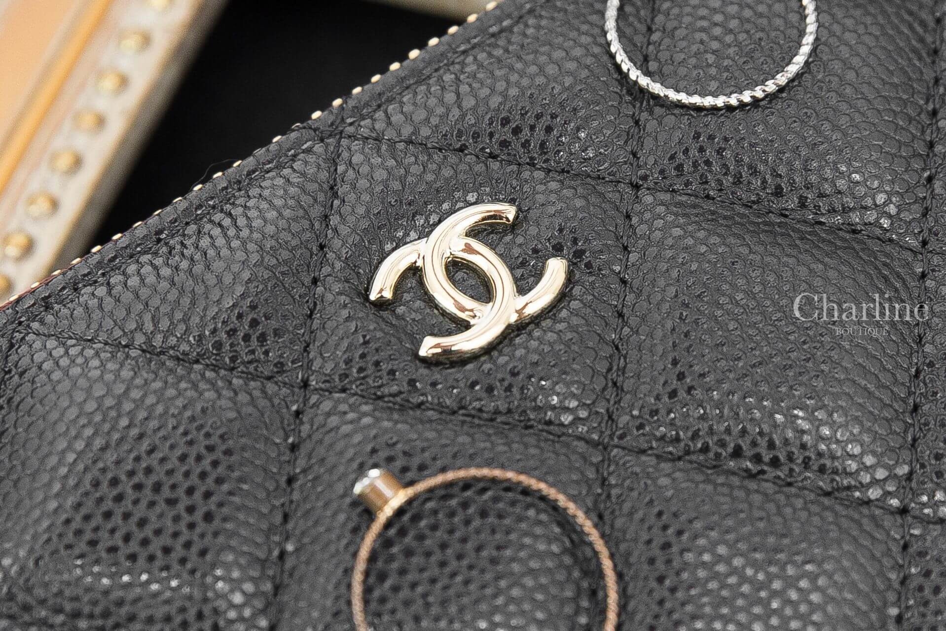 Chanel Classic Mini Pouch 黑色金CC酒紅內裡荔枝菱格紋拉鍊零錢包