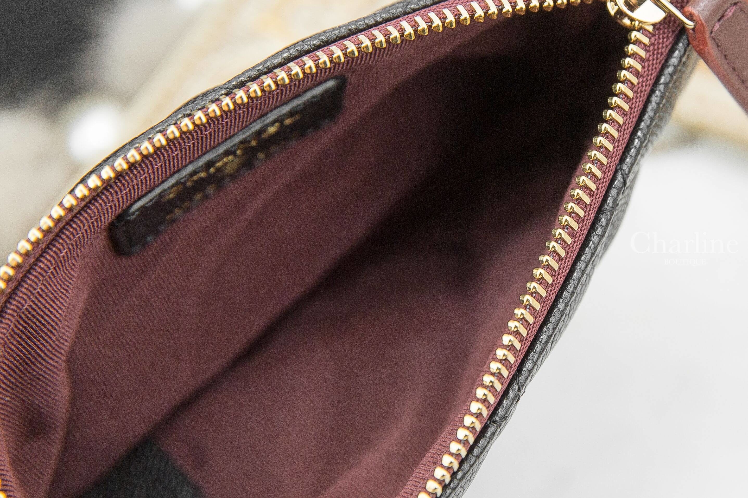 Chanel Classic Mini Pouch 黑色金CC酒紅內裡荔枝紋零錢包-Charline Boutique 精品代購