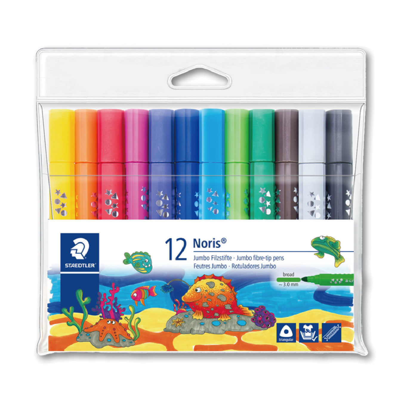 【STAEDTLER 施德樓】快樂學園 水易洗加寬三角彩色筆12色組 MS328 BWP12
