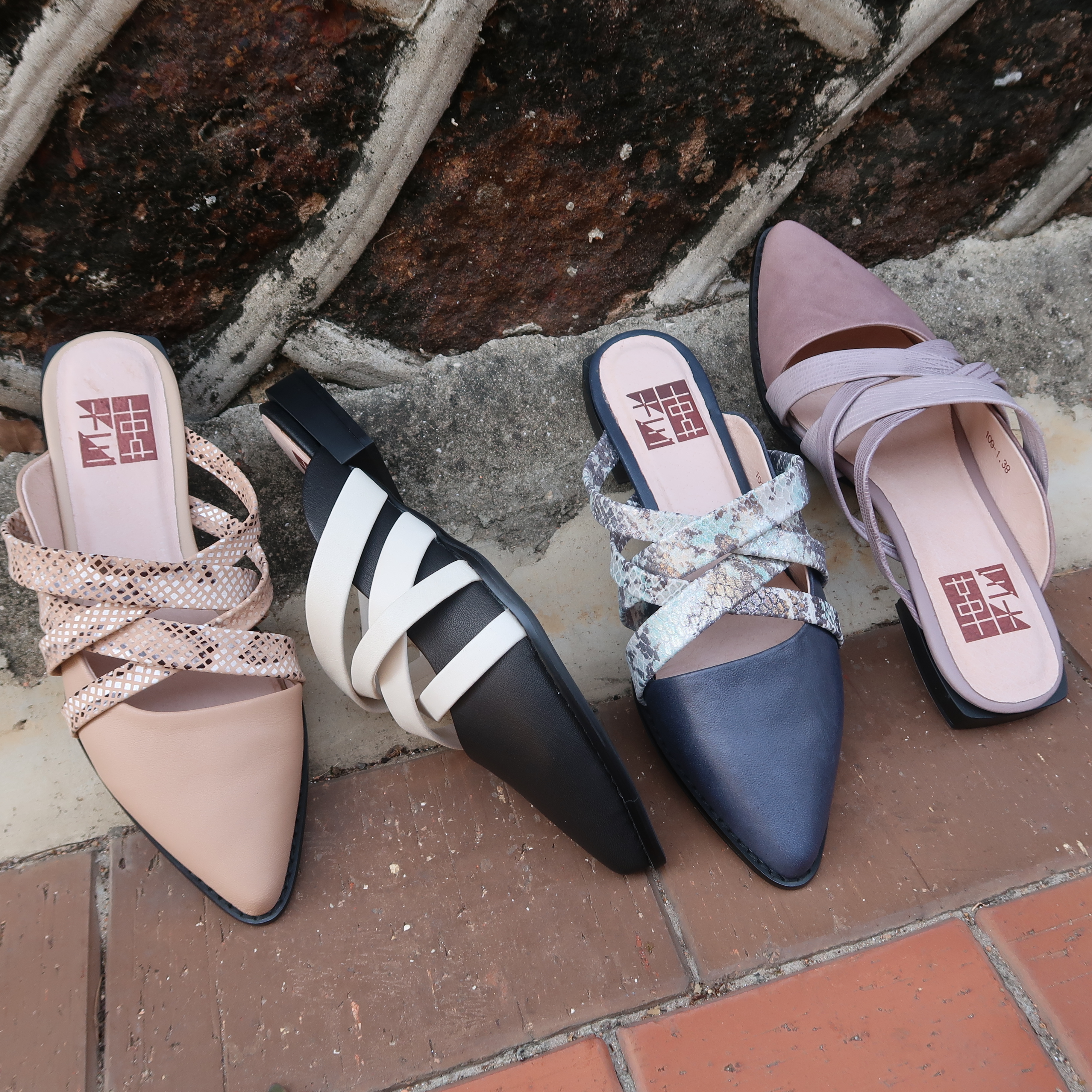 【小酒館】全真皮腳背交錯繞帶穆勒鞋涼鞋拖鞋四色