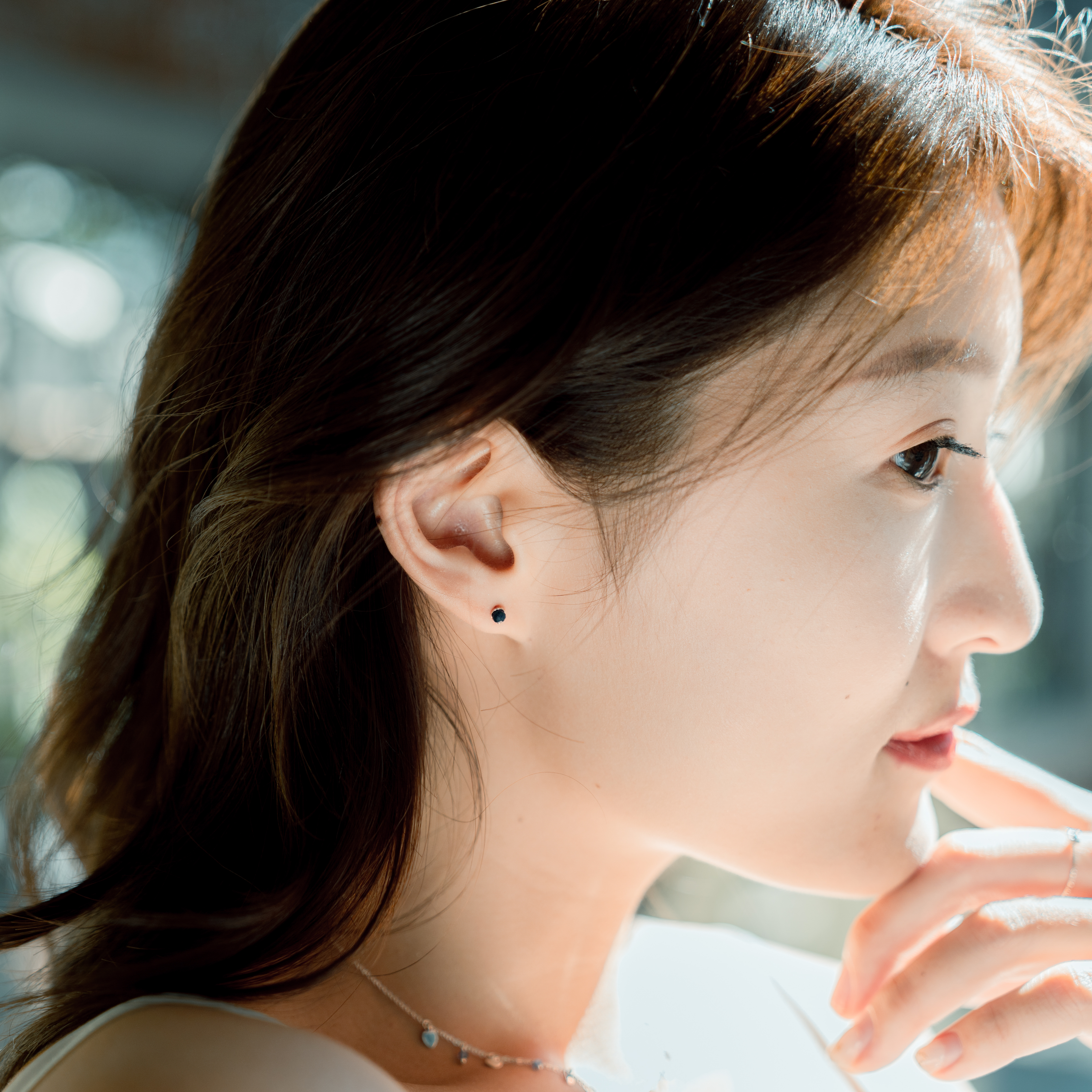 藍寶球球小點轉珠耳環