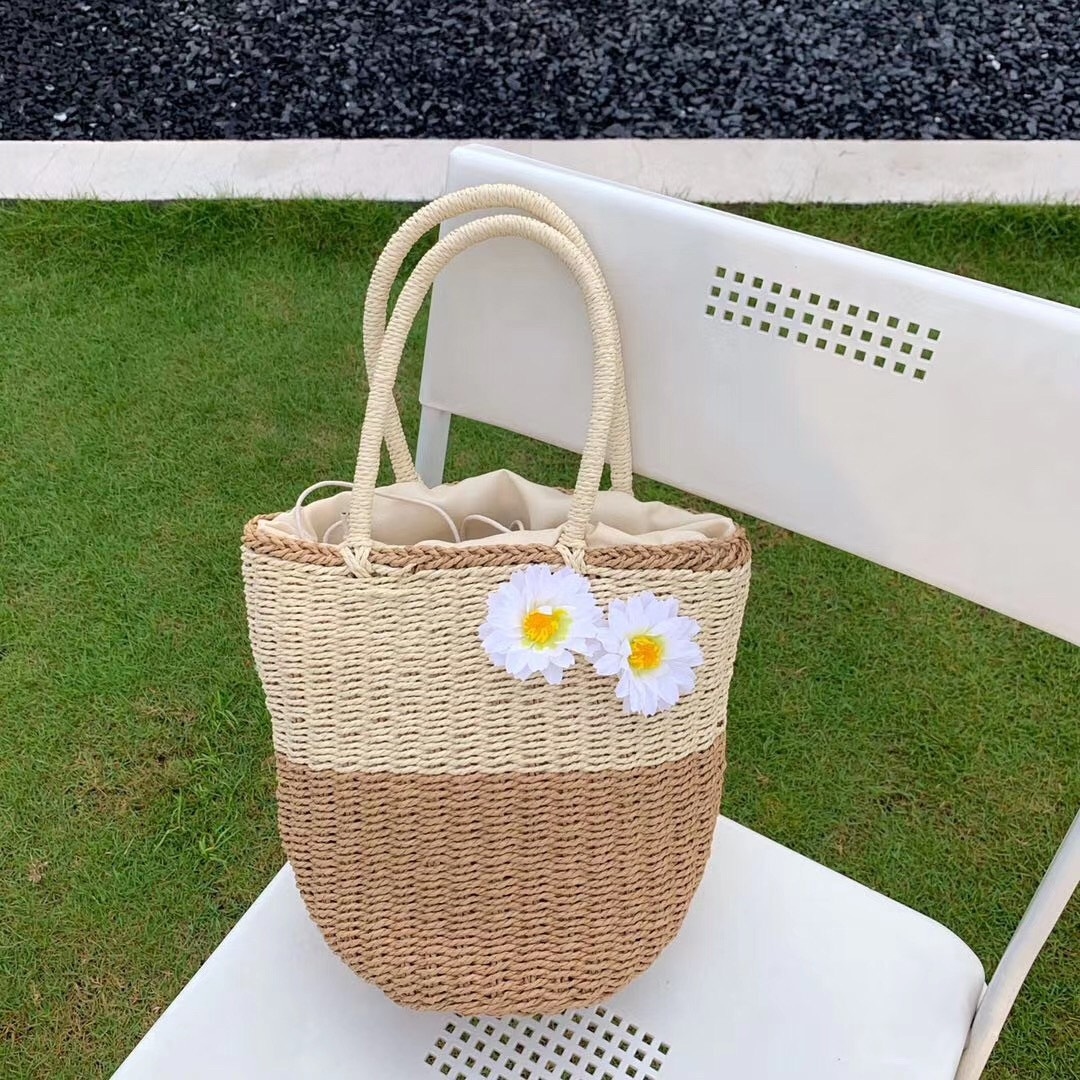 雞蛋花雙拼色編織草包/單一色