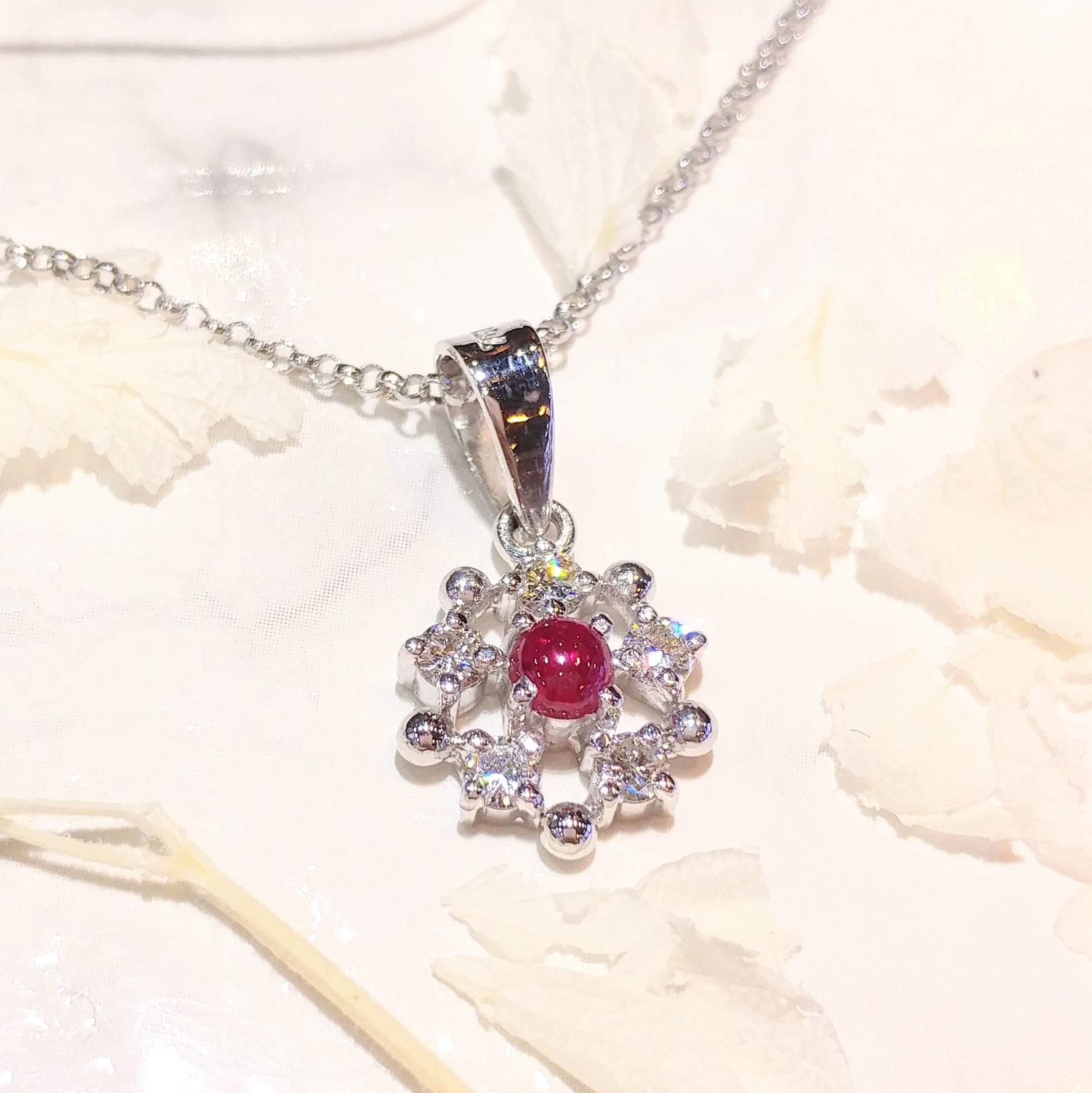 18K White Gold 0.18ct Ruby and Diamond Pendant
