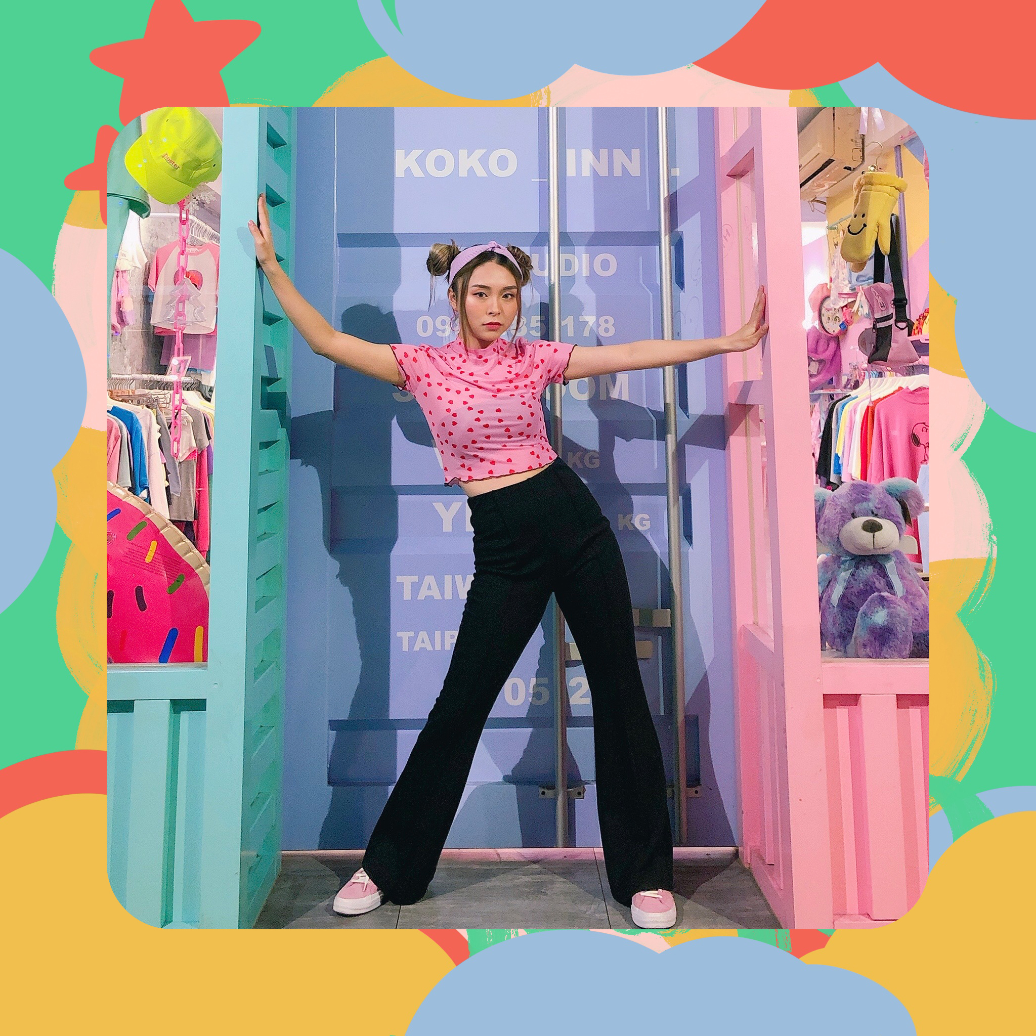 ♡ ここ這裡 ♡ 彈力長腿喇叭落地中線長褲