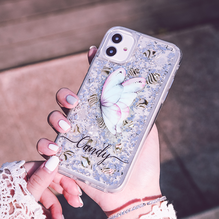 夢幻粉蝶貝拉殼 - (訂製名字) iPhone客製化手機殼