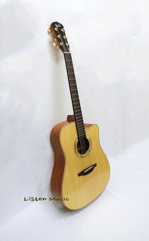 Veelah V7-SAS-DC 全單板 民謠吉他 木吉他 (附原廠硬琴盒、配件包)