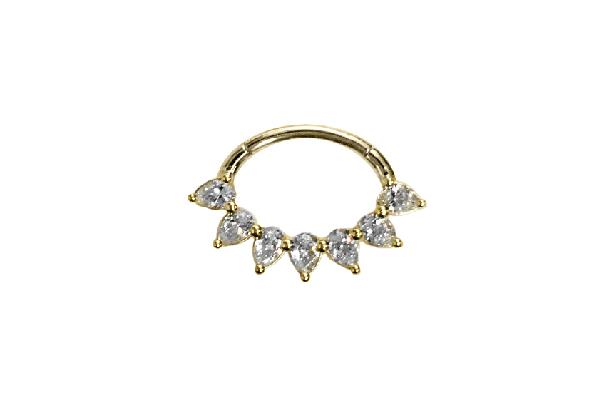 18K GOLD HINGED DAITH RING SET W. PEAR SHAPE SWAROVSKI® ZIRCONIA