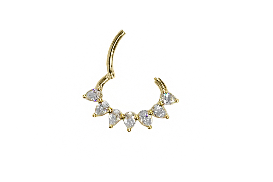 18K GOLD HINGED DAITH RING SET W. PEAR SHAPE SWAROVSKI® ZIRCONIA